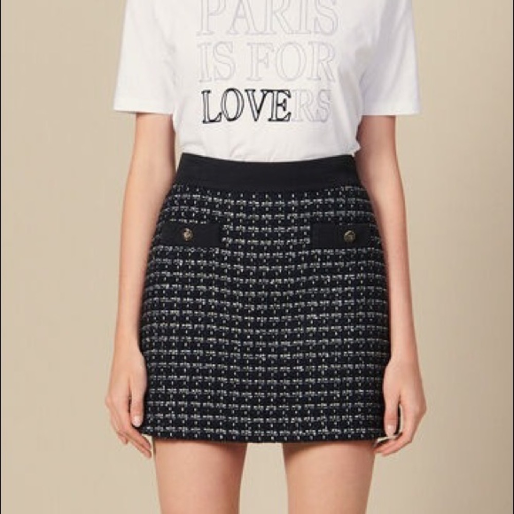 Sandro Paris Marine Size 0 Tweed Mini Skirt